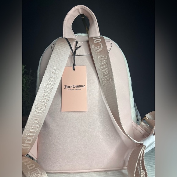 Juicy Couture Royal Moment Quilted Velour Medium Backpack w Pink Heart Charm NWT - Picture 7 of 7